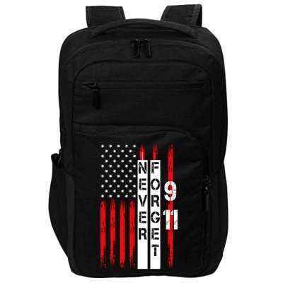 Never Forget 9 11 Nine Eleven Memorial Distressed US American Flag Impact Tech Backpack
