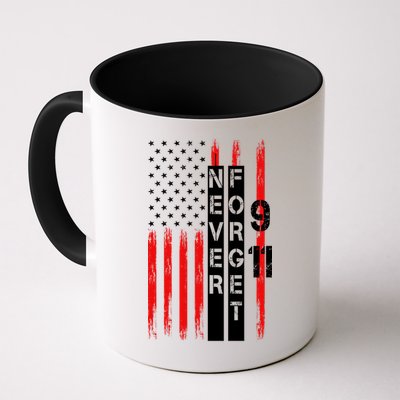 Never Forget 9 11 Nine Eleven Memorial Distressed US American Flag Mug