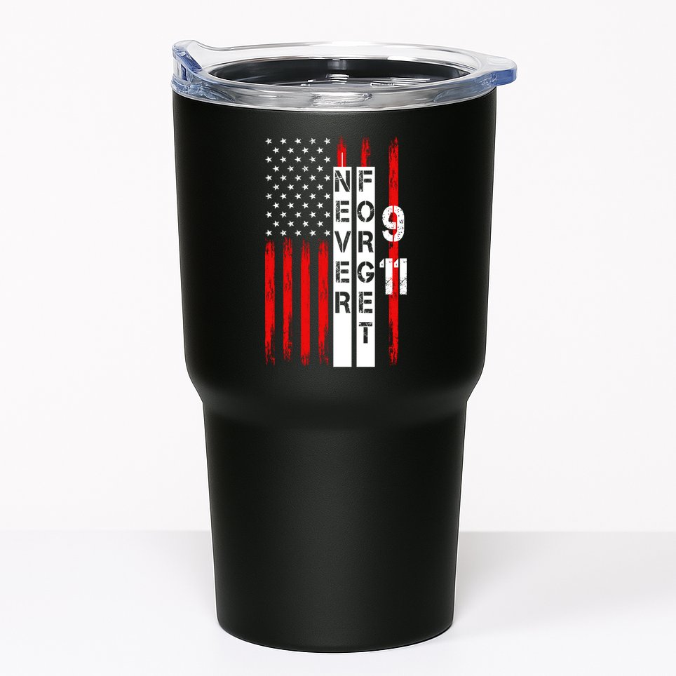 Never Forget 9 11 Nine Eleven Memorial Distressed US American Flag Tumbler