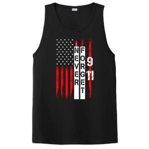 Never Forget 9 11 Nine Eleven Memorial Distressed US American Flag PosiCharge Competitor Tank