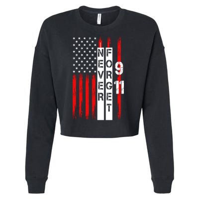 Never Forget 9 11 Nine Eleven Memorial Distressed US American Flag Cropped Pullover Crew
