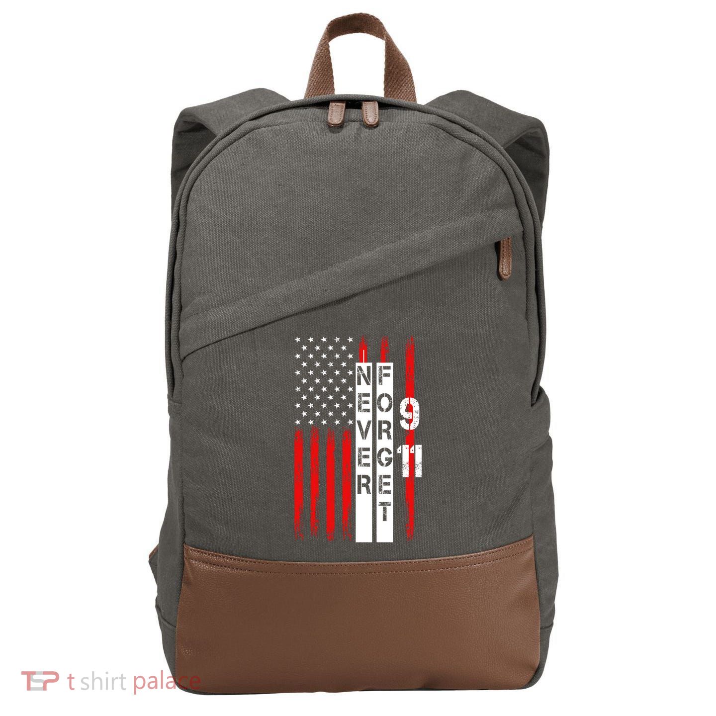 Never Forget 9 11 Nine Eleven Memorial Distressed US American Flag Cotton Canvas Backpack