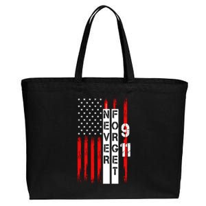 Never Forget 9 11 Nine Eleven Memorial Distressed US American Flag Cotton Canvas Jumbo Tote