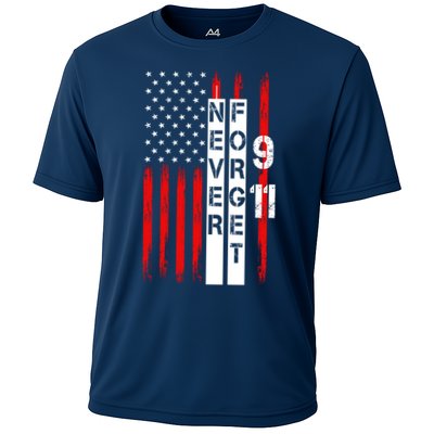 Never Forget 9 11 Nine Eleven Memorial Distressed US American Flag Performance Shirt