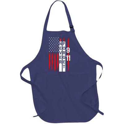 Never Forget 9 11 Nine Eleven Memorial Distressed US American Flag Full-Length Apron With Pockets