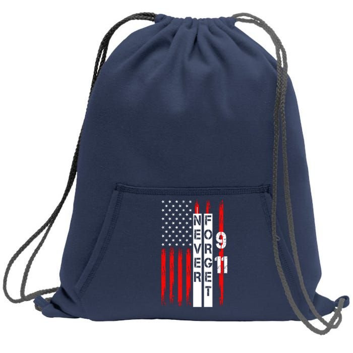 Never Forget 9 11 Nine Eleven Memorial Distressed US American Flag Sweatshirt Cinch Pack Bag