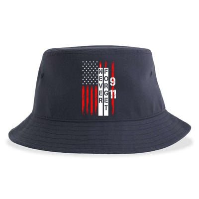 Never Forget 9 11 Nine Eleven Memorial Distressed US American Flag Sustainable Bucket Hat