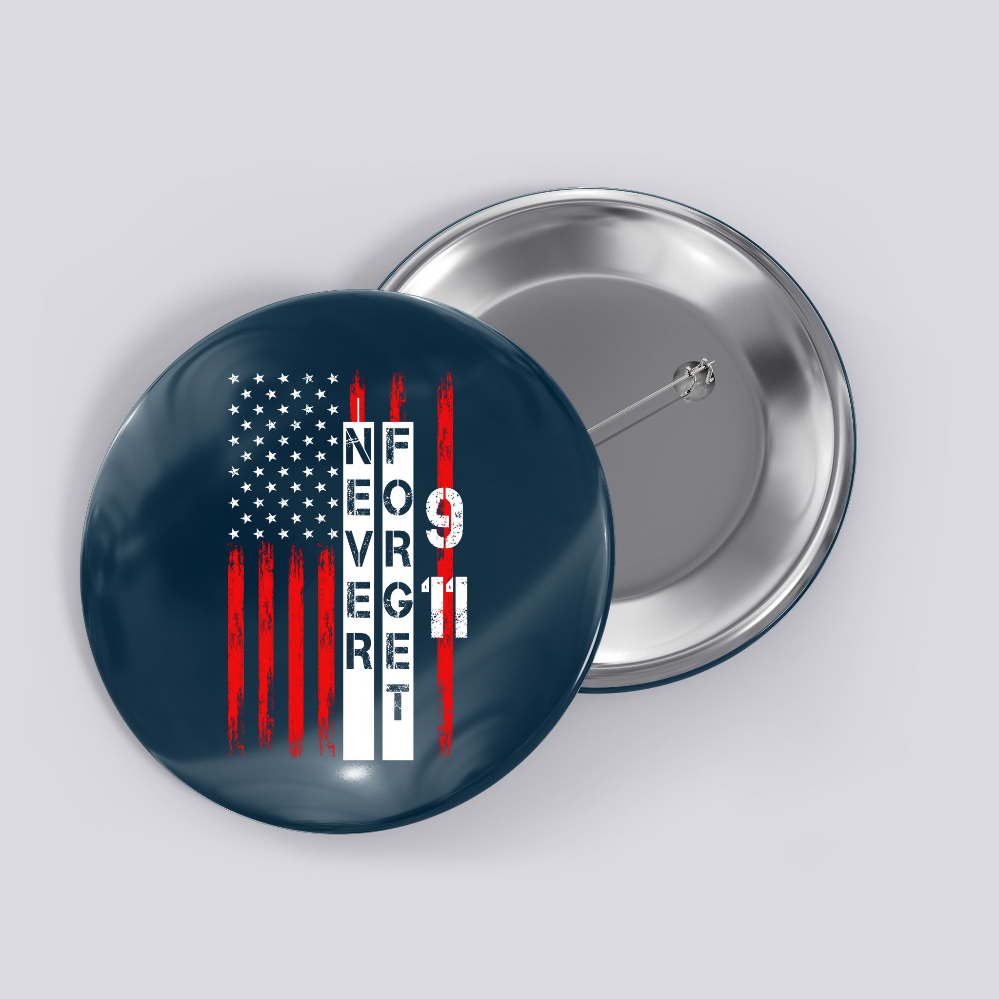 Never Forget 9 11 Nine Eleven Memorial Distressed US American Flag Button