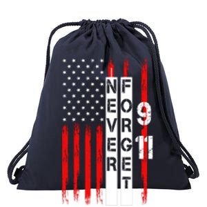 Never Forget 9 11 Nine Eleven Memorial Distressed US American Flag Drawstring Bag