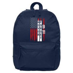 Never Forget 9 11 Nine Eleven Memorial Distressed US American Flag 16 in Basic Backpack