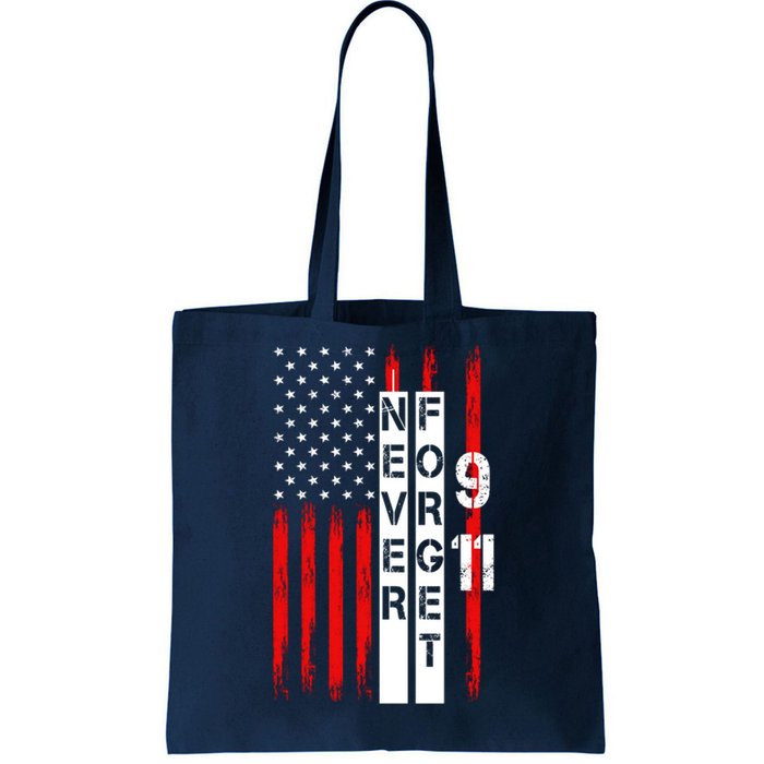 Never Forget 9 11 Nine Eleven Memorial Distressed US American Flag Tote Bag