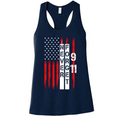 Never Forget 9 11 Nine Eleven Memorial Distressed US American Flag Womens Tank Top