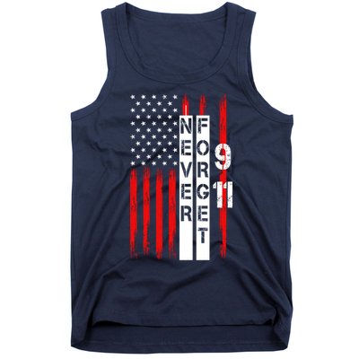 Never Forget 9 11 Nine Eleven Memorial Distressed US American Flag Tank Top