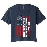 Never Forget 9 11 Nine Eleven Memorial Distressed US American Flag Women's Crop Top Tee