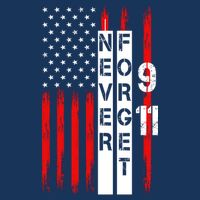 Never Forget 9 11 Nine Eleven Memorial Distressed US American Flag Womens T-Shirt