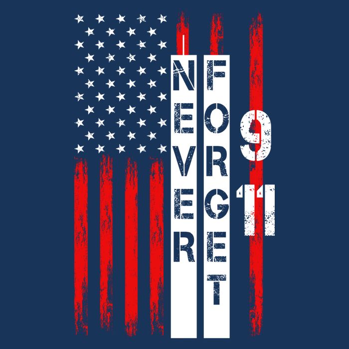 Never Forget 9 11 Nine Eleven Memorial Distressed US American Flag Womens T-Shirt