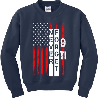 Never Forget 9 11 Nine Eleven Memorial Distressed US American Flag Kids Sweatshirt