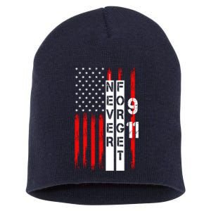 Never Forget 9 11 Nine Eleven Memorial Distressed US American Flag Short Acrylic Beanie