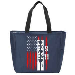 Never Forget 9 11 Nine Eleven Memorial Distressed US American Flag Zip Tote Bag