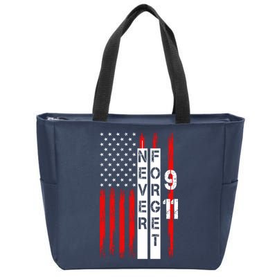 Never Forget 9 11 Nine Eleven Memorial Distressed US American Flag Zip Tote Bag