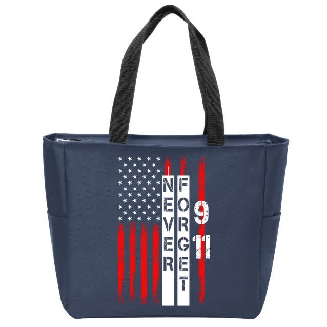 Never Forget 9 11 Nine Eleven Memorial Distressed US American Flag Zip Tote Bag
