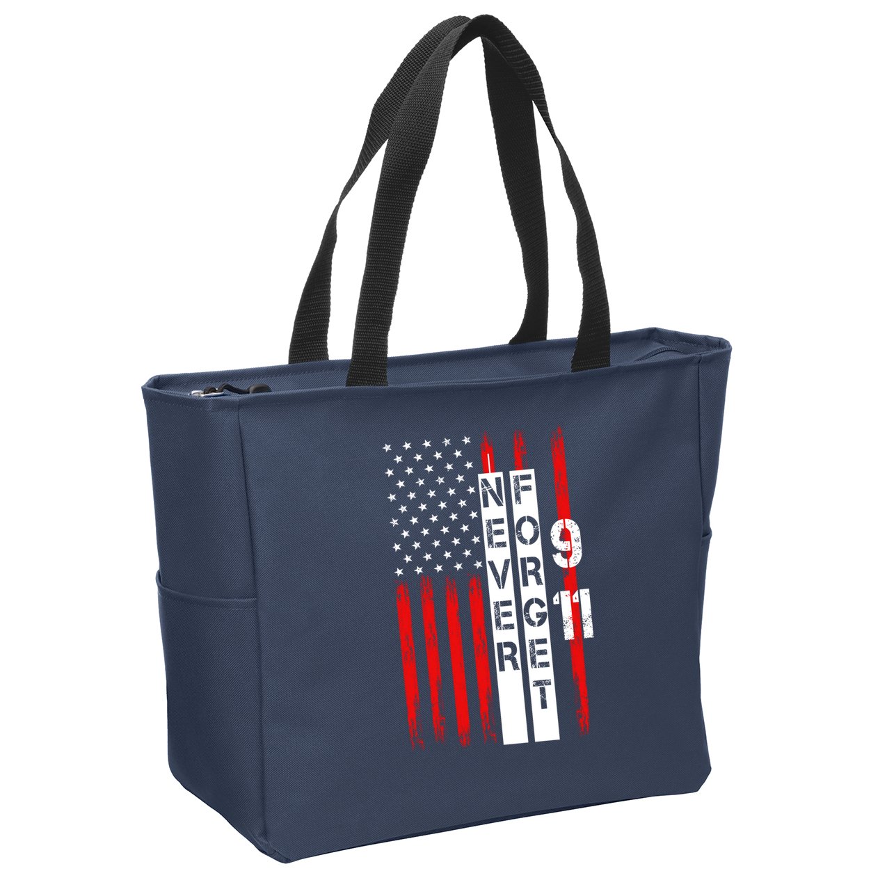 Never Forget 9 11 Nine Eleven Memorial Distressed US American Flag Zip Tote Bag