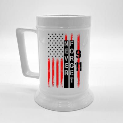 Never Forget 9 11 Nine Eleven Memorial Distressed US American Flag Beer Stein