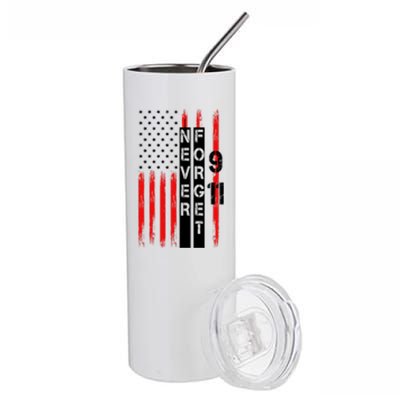 Never Forget 9 11 Nine Eleven Memorial Distressed US American Flag Stainless Steel Tumbler