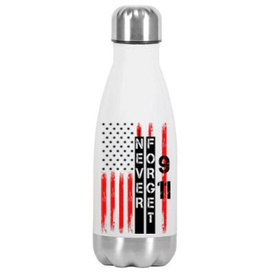 Never Forget 9 11 Nine Eleven Memorial Distressed US American Flag Stainless Steel Insulated Water Bottle