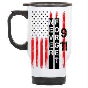 Never Forget 9 11 Nine Eleven Memorial Distressed US American Flag Stainless Steel Travel Mug