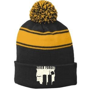 Never Forget 9.11 Patriot Day Stripe Pom Pom Beanie