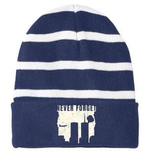 Never Forget 9.11 Patriot Day Striped Beanie with Solid Band