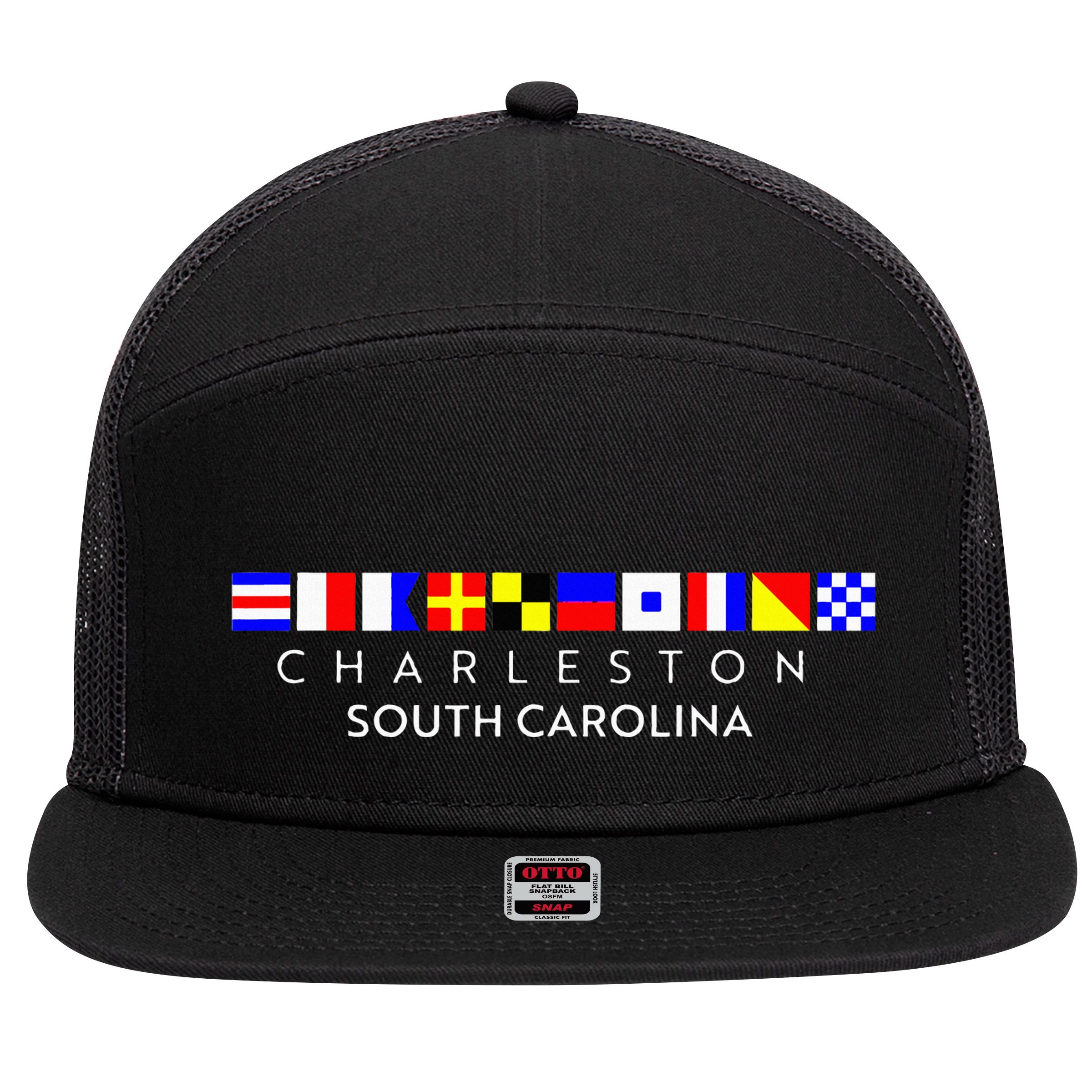Nautical Flag Alphabet Gift Charleston South Carolina 7 Panel Mesh Trucker Snapback Hat