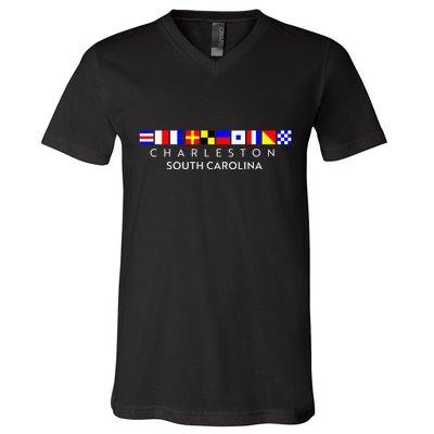 Nautical Flag Alphabet Gift Charleston South Carolina V-Neck T-Shirt