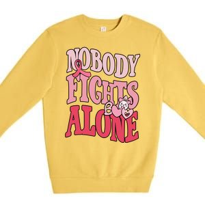 Nobody Fights Alone Breast Cancer Awareness Retro Groovy Premium Crewneck Sweatshirt