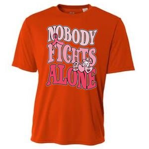 Nobody Fights Alone Breast Cancer Awareness Retro Groovy Cooling Performance Crew T-Shirt