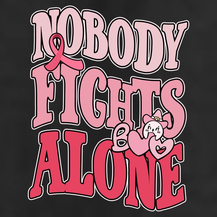 Nobody Fights Alone Breast Cancer Awareness Retro Groovy 7 Panel Mesh Trucker Snapback Hat