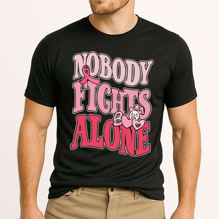 Nobody Fights Alone Breast Cancer Awareness Retro Groovy Cooling Performance Crew T-Shirt