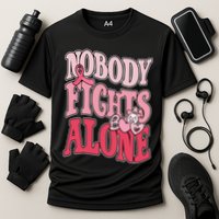 Nobody Fights Alone Breast Cancer Awareness Retro Groovy Cooling Performance Crew T-Shirt