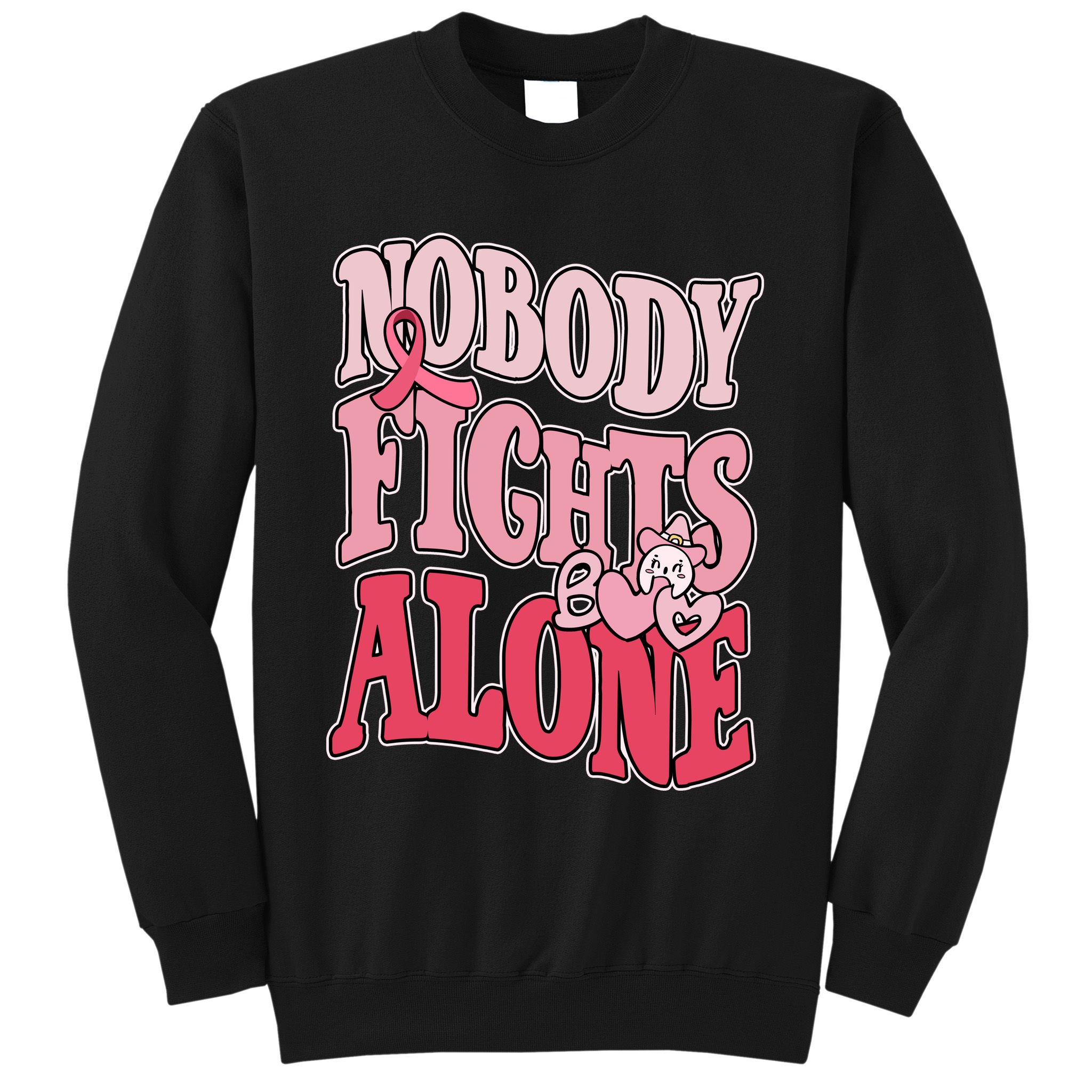 Nobody Fights Alone Breast Cancer Awareness Retro Groovy Sweatshirt