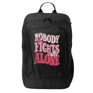 Nobody Fights Alone Breast Cancer Awareness Retro Groovy City Backpack