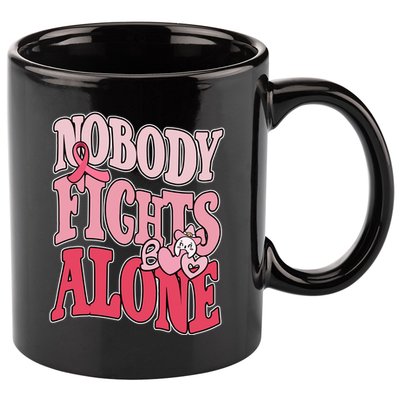 Nobody Fights Alone Breast Cancer Awareness Retro Groovy 11oz C Handle Ceramic Mug
