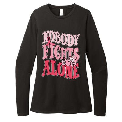 Nobody Fights Alone Breast Cancer Awareness Retro Groovy Womens CVC Long Sleeve Shirt