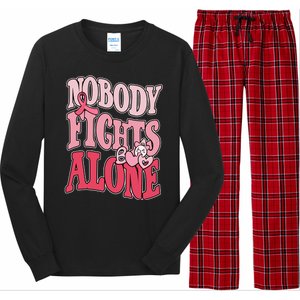 Nobody Fights Alone Breast Cancer Awareness Retro Groovy Long Sleeve Pajama Set