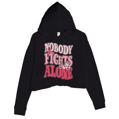 Nobody Fights Alone Breast Cancer Awareness Retro Groovy Crop Fleece Hoodie