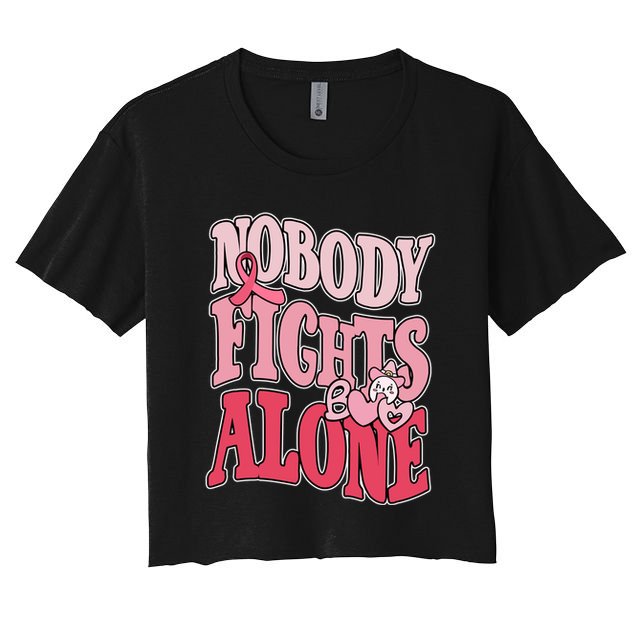 Nobody Fights Alone Breast Cancer Awareness Retro Groovy Women's Crop Top Tee