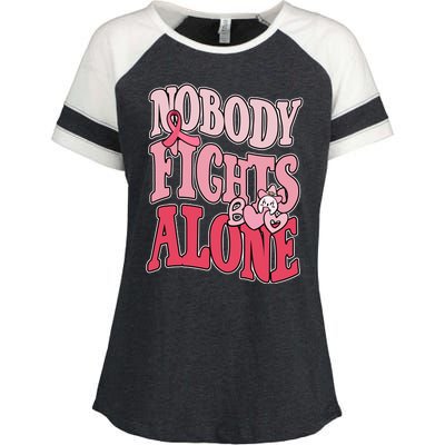 Nobody Fights Alone Breast Cancer Awareness Retro Groovy Enza Ladies Jersey Colorblock Tee