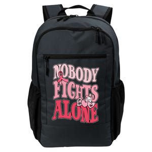 Nobody Fights Alone Breast Cancer Awareness Retro Groovy Daily Commute Backpack