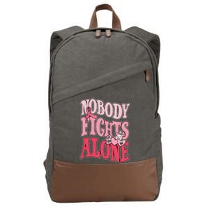 Nobody Fights Alone Breast Cancer Awareness Retro Groovy Cotton Canvas Backpack