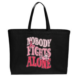 Nobody Fights Alone Breast Cancer Awareness Retro Groovy Cotton Canvas Jumbo Tote